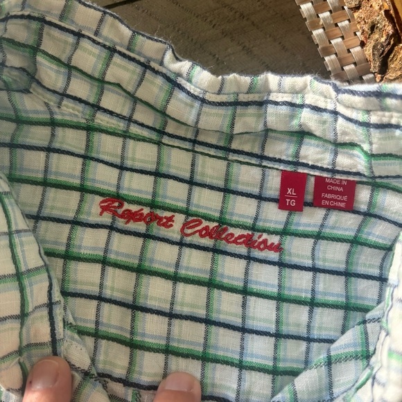 Mens Report Collection Men’s XL Linen Button Down Shirt Blue Plaid Long Sleeve - Picture 4 of 7